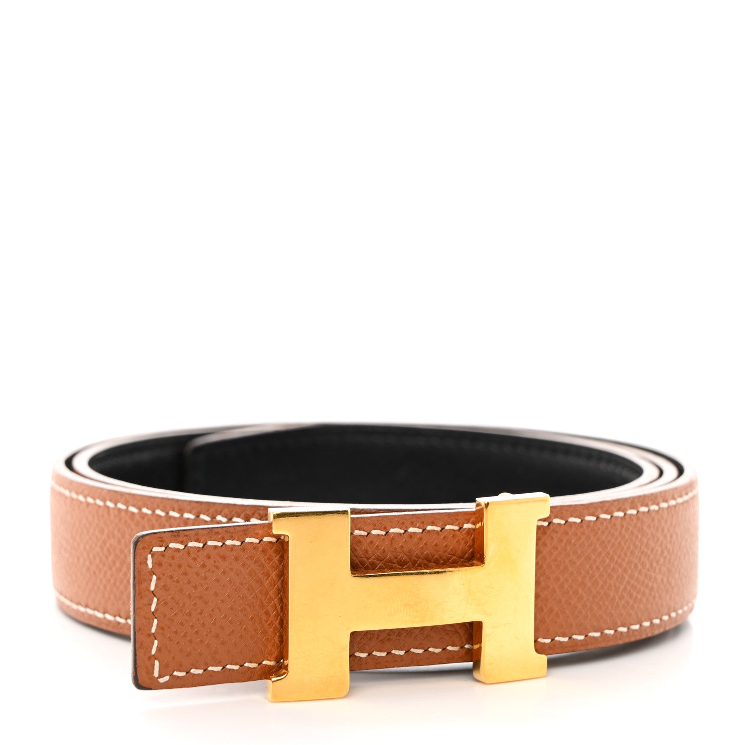 Hermes Box Courchevel 32mm Constance H Belt 75 75 30 Black Gold 3 of 9
