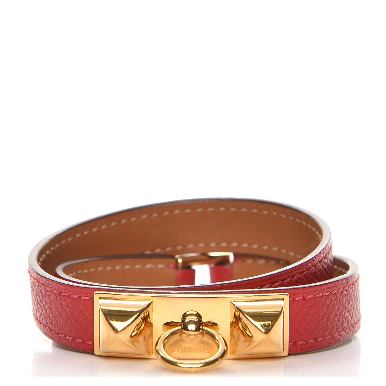 Hermes Epsom Rivale Double Tour Bracelet M Rouge Casaque 1 of 6