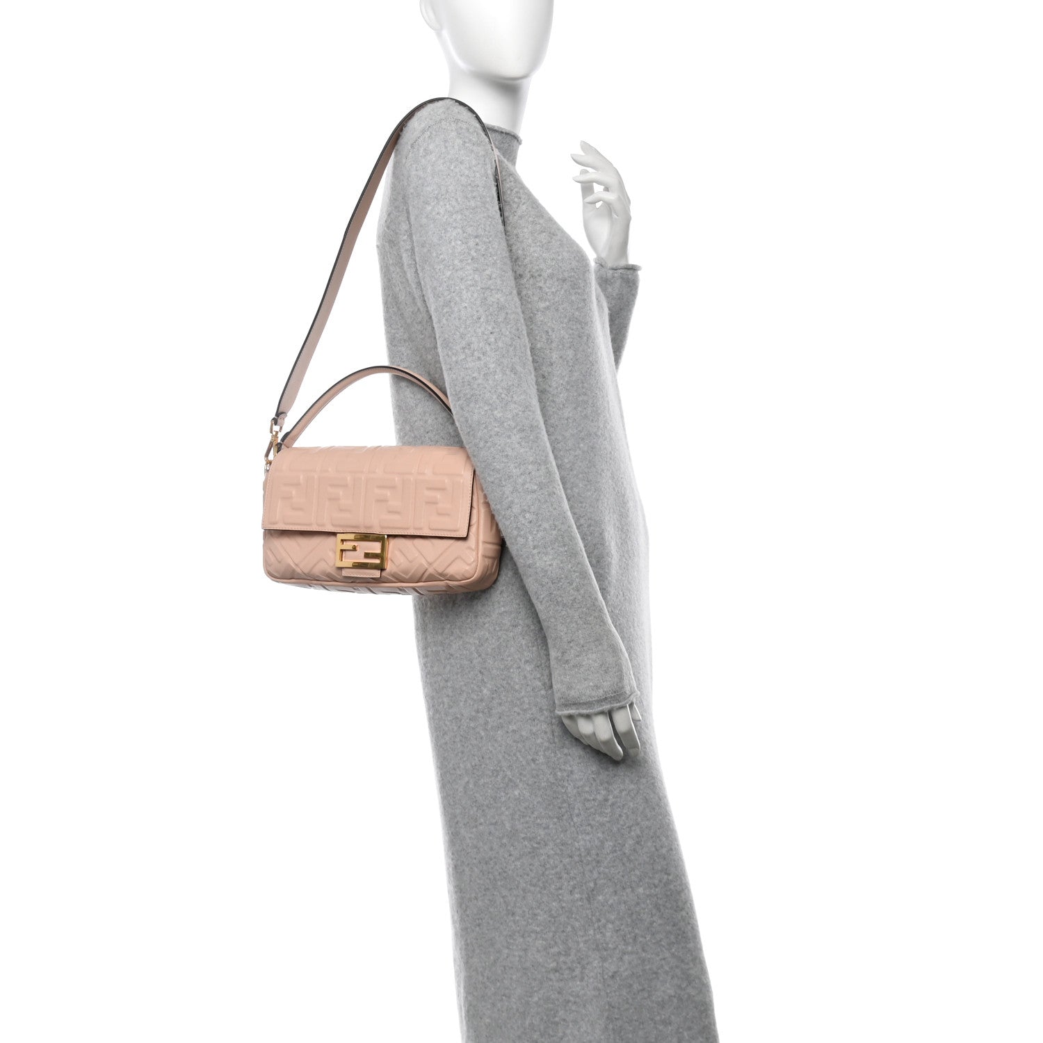 Fendi Nappa FF 1974 Embossed Baguette Baby Pink 2 of 11