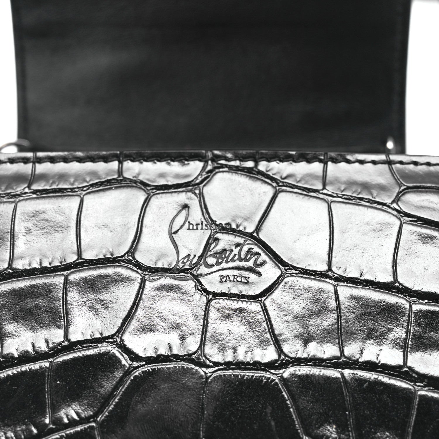Christian Louboutin Crocodile Embossed Calfskin Spikes Loubinthesky Paloma Crossbody Phone Case Black 6 of 10