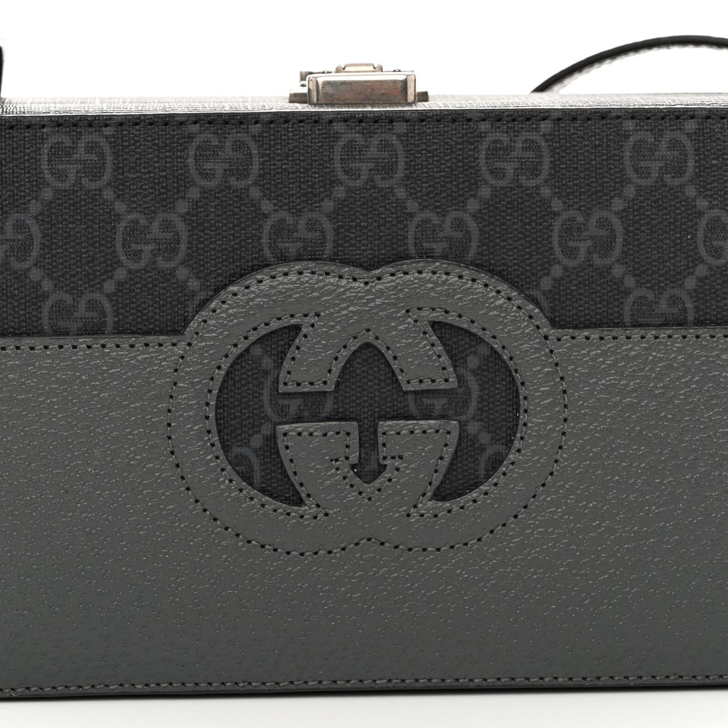 GG Supreme Monogram Textured Dollar Calfskin Mini New Basket Shoulder Bag Black Grey