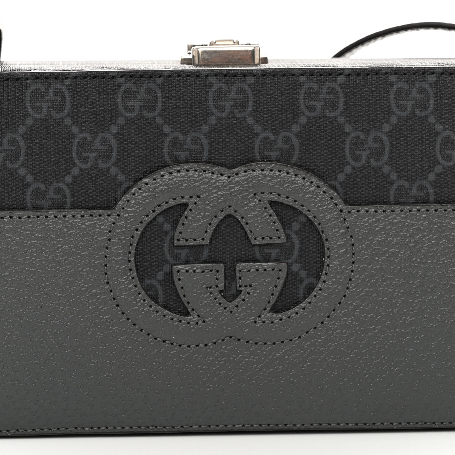 Gucci GG Supreme Monogram Textured Dollar Calfskin Mini New Basket Shoulder Bag Black Grey 7 of 9