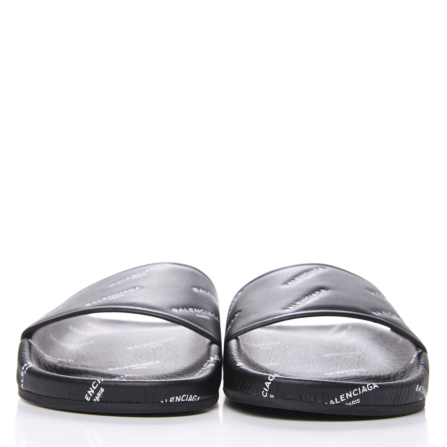 Nappa Allover Logo Embossed Womens Pool Slide Sandals 35 Black White