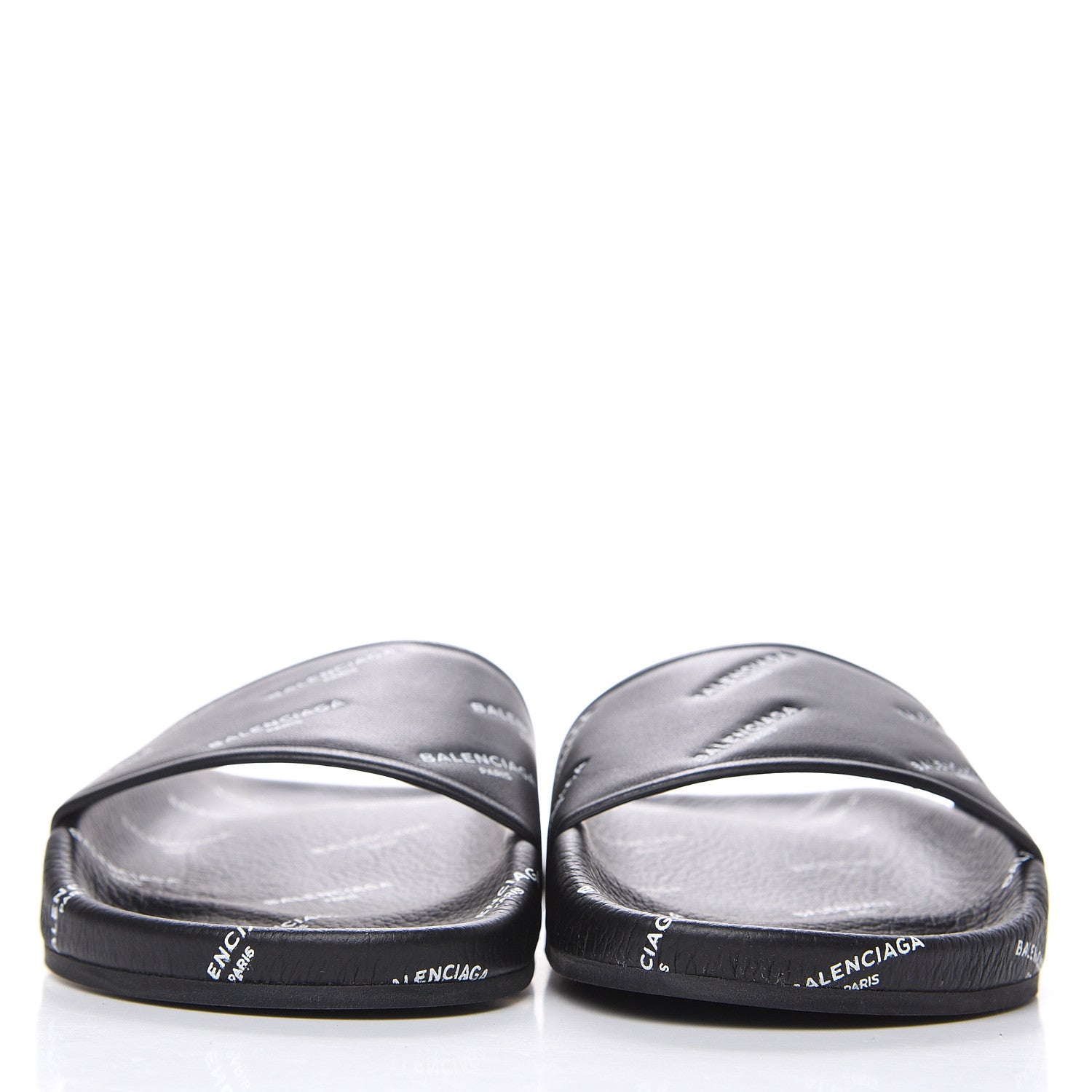 Balenciaga Nappa Allover Logo Embossed Womens Pool Slide Sandals 35 Black White 2 of 9