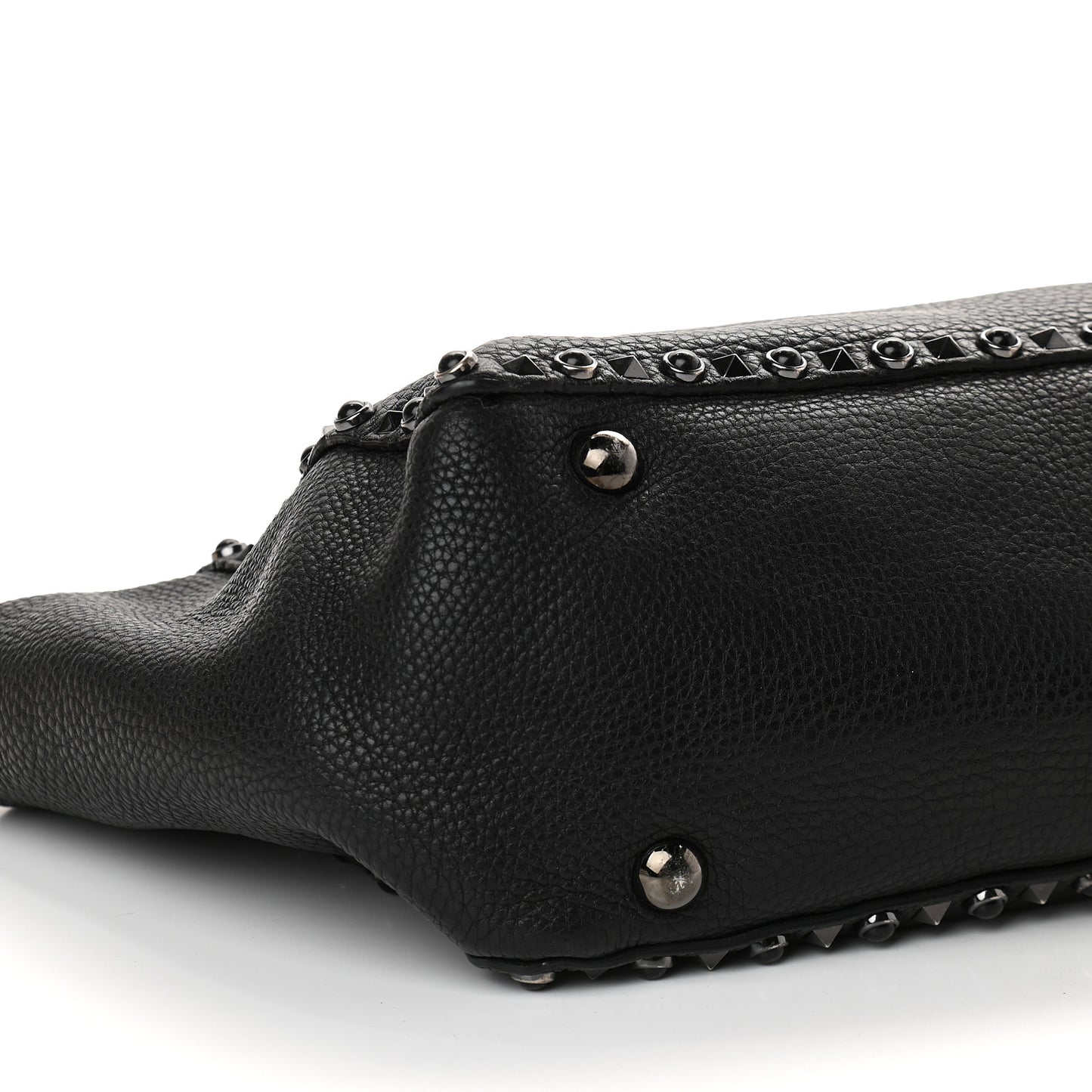 Grained Calfskin Onyx Medium Rockstud Rolling Tote Black