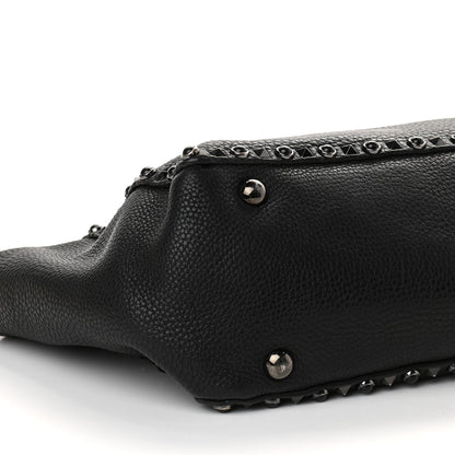 Valentino Garavani Grained Calfskin Onyx Medium Rockstud Rolling Tote Black 7 of 9