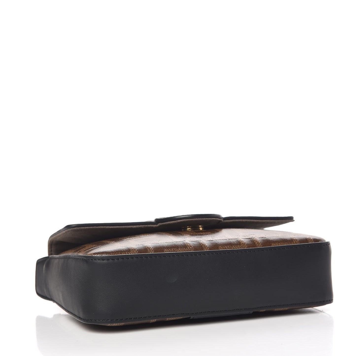 Glazed Fabric Vitello Century FF 1974 Stamp Patch Mini Double F Crossbody Bag Mogano Panna Black