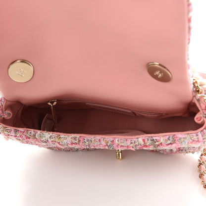 Chanel Tweed Mini Pearl Handle Flap Pink Beige Orange Ecru 5 of 9