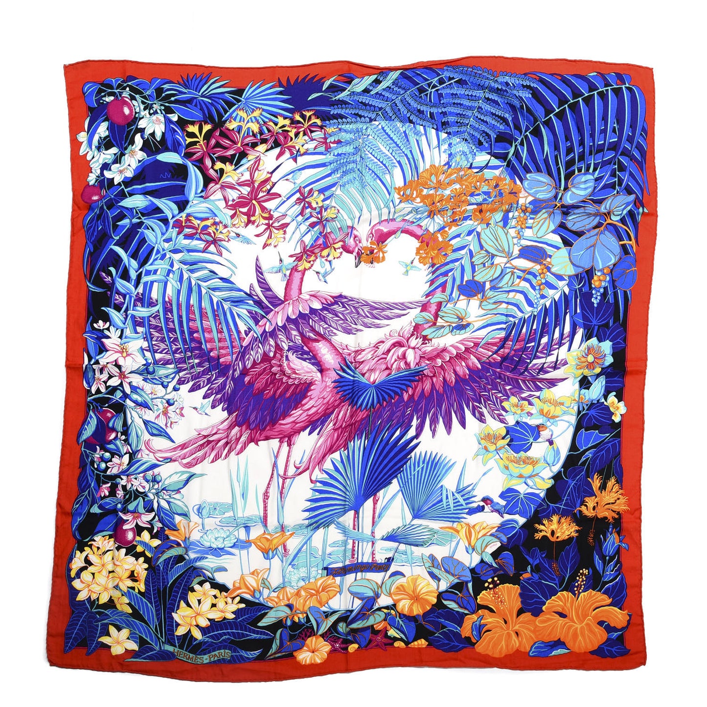 Cashmere Silk Flamingo Party Shawl 140 Rouge Vif Blanc Bleu