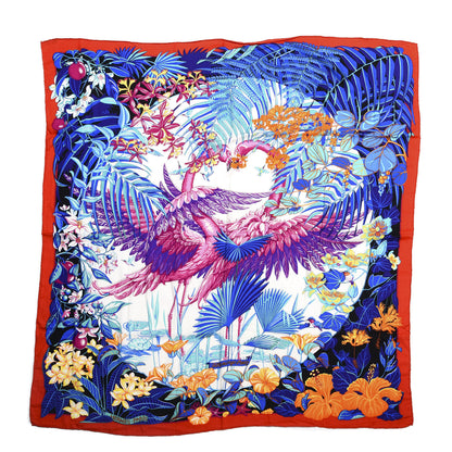Hermes Cashmere Silk Flamingo Party Shawl 140 Rouge Vif Blanc Bleu 1 of 4