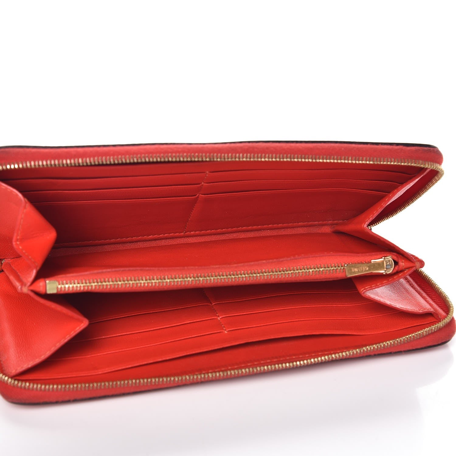 Celine Drummed Calfskin Large Zip Around Multifunction Wallet Coquelicot 6 of 26