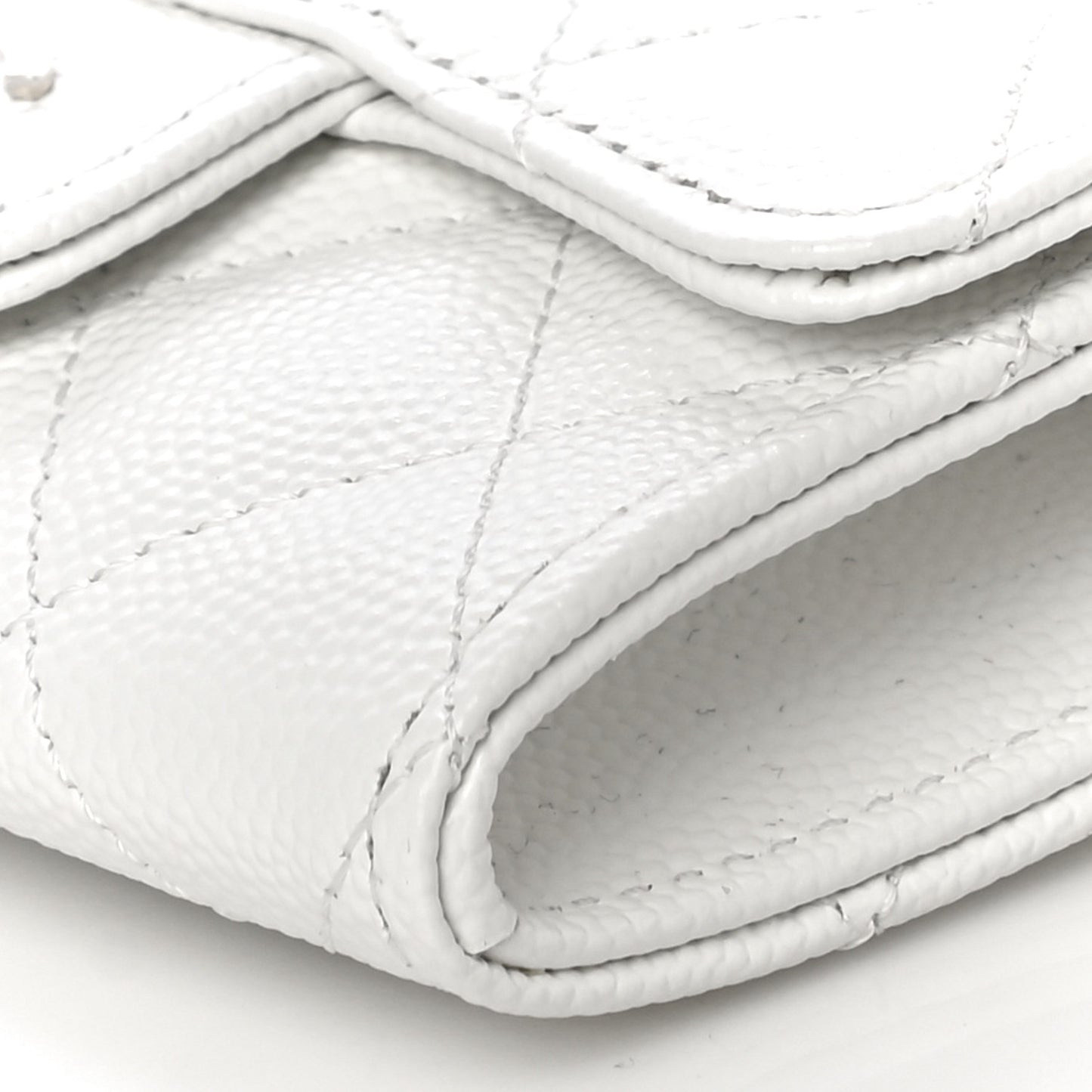 Caviar Quilted Flap Card Holder Wallet White