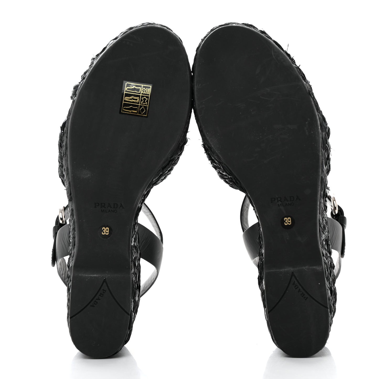 Raffia Crisscross Wedge Sandals 39 Black