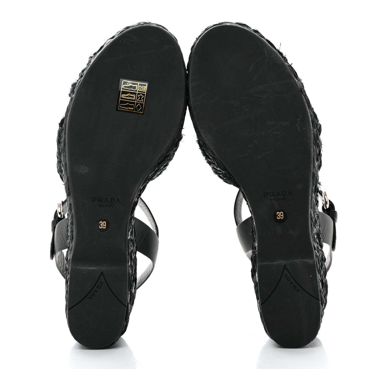 Prada Raffia Crisscross Wedge Sandals 39 Black 5 of 15