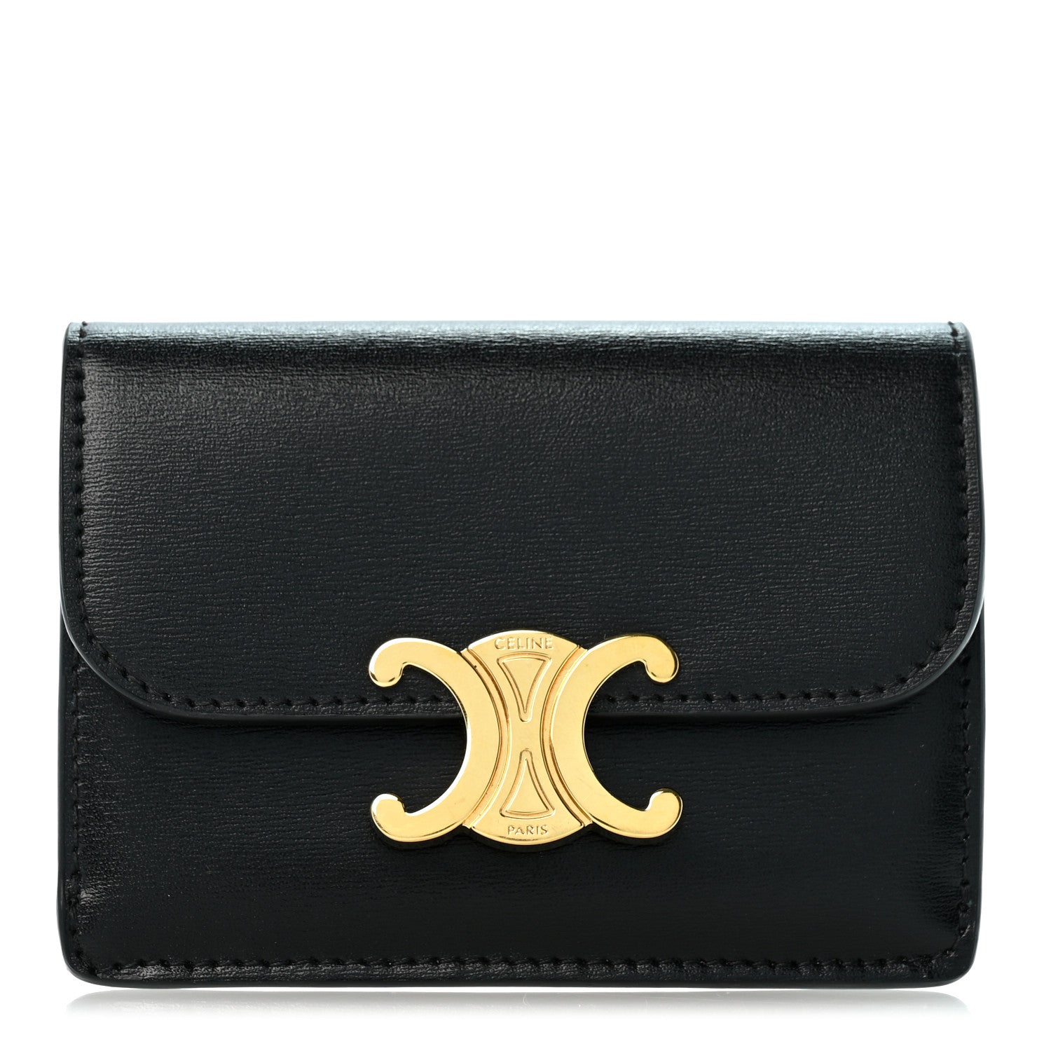 Celine Shiny Calfskin Triomphe Flap Card Holder Black 1 of 11