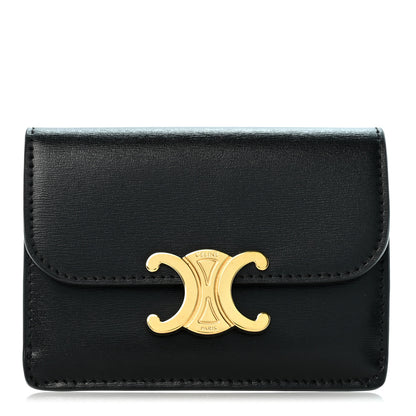Celine Shiny Calfskin Triomphe Flap Card Holder Black 1 of 11