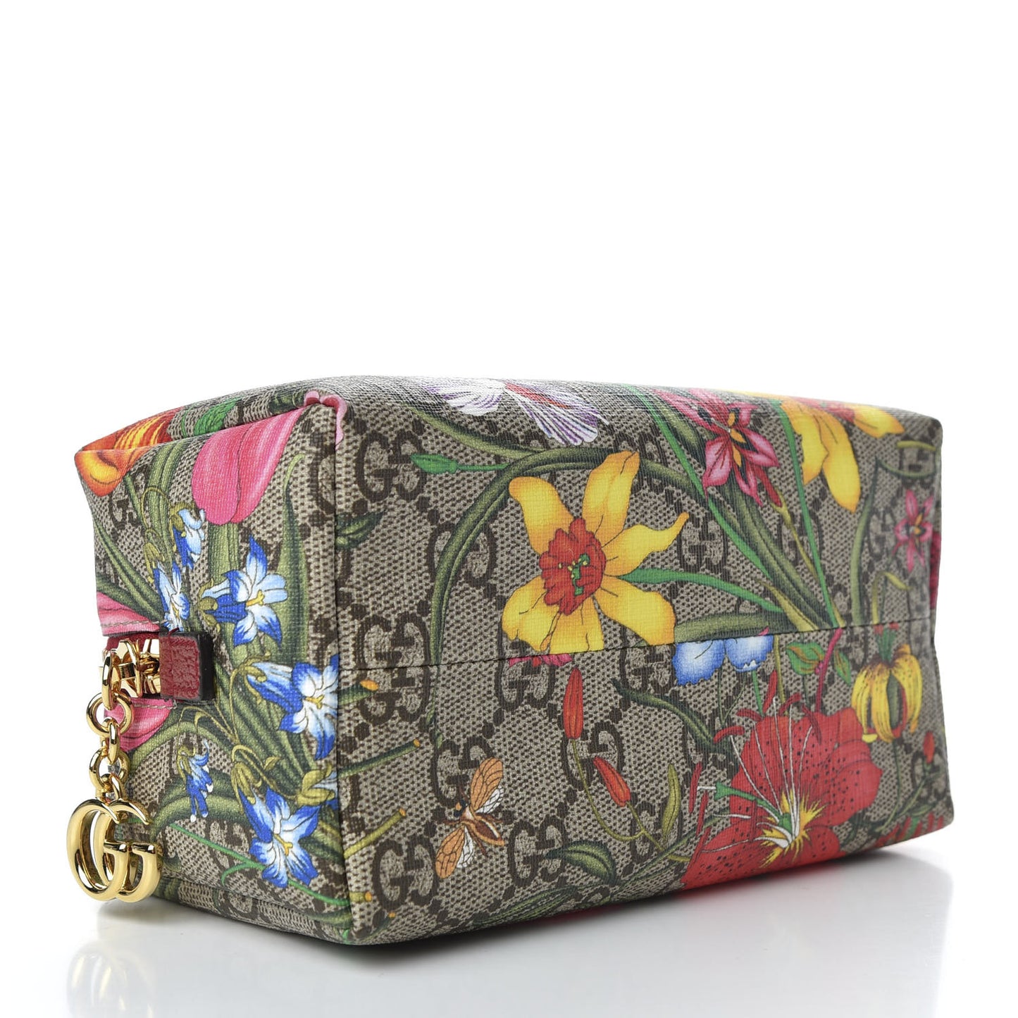 Soft GG Supreme Monogram Flora Calfskin Medium Ophidia Cosmetic Case Beige Ebony Multicolor Rosso