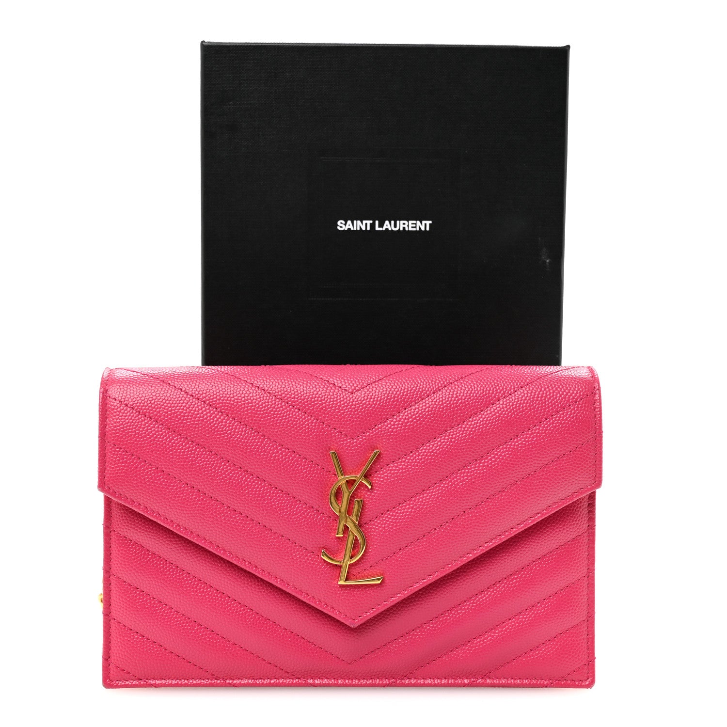 Saint Laurent Grain De Poudre Matelasse Chevron Monogram Envelope Chain Wallet Fresh Fuchsia 10 of 10