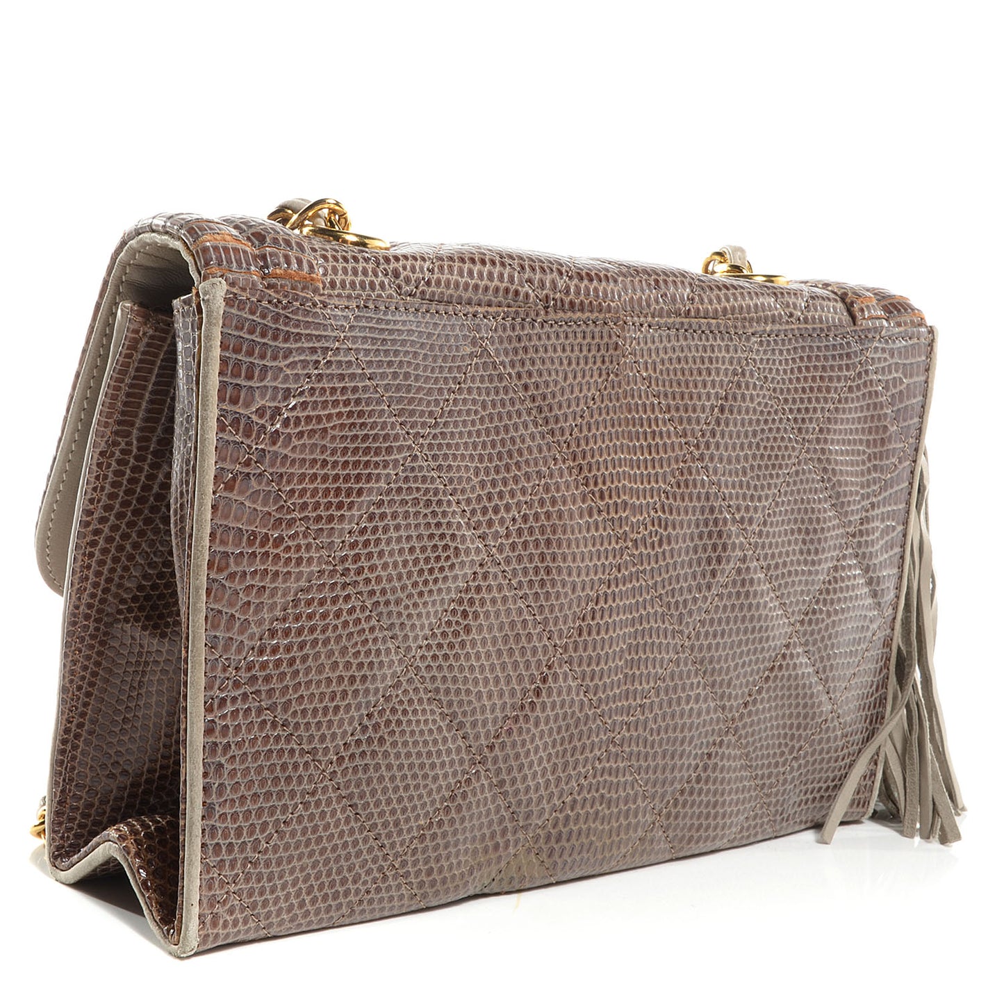 Lizard Tassel Flap Bag Light Brown