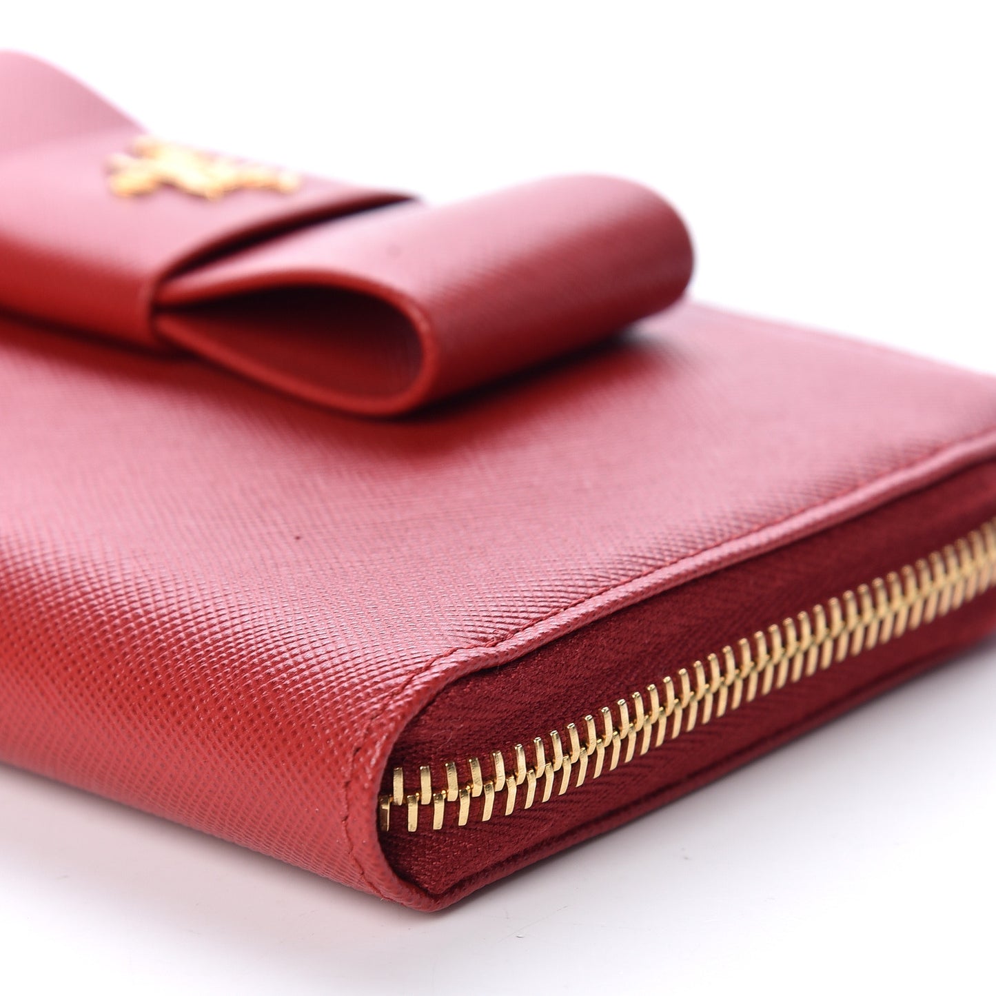 Saffiano Fiocco Bow Zip Around Wallet Fuoco