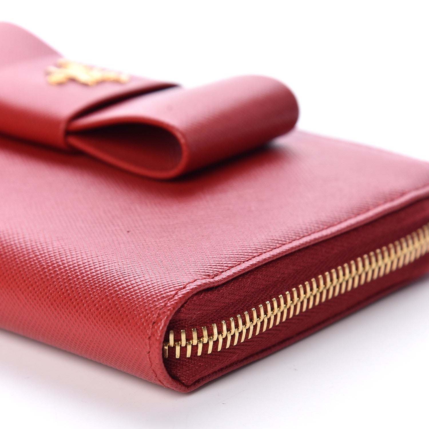 Prada Saffiano Fiocco Bow Zip Around Wallet Fuoco 9 of 10