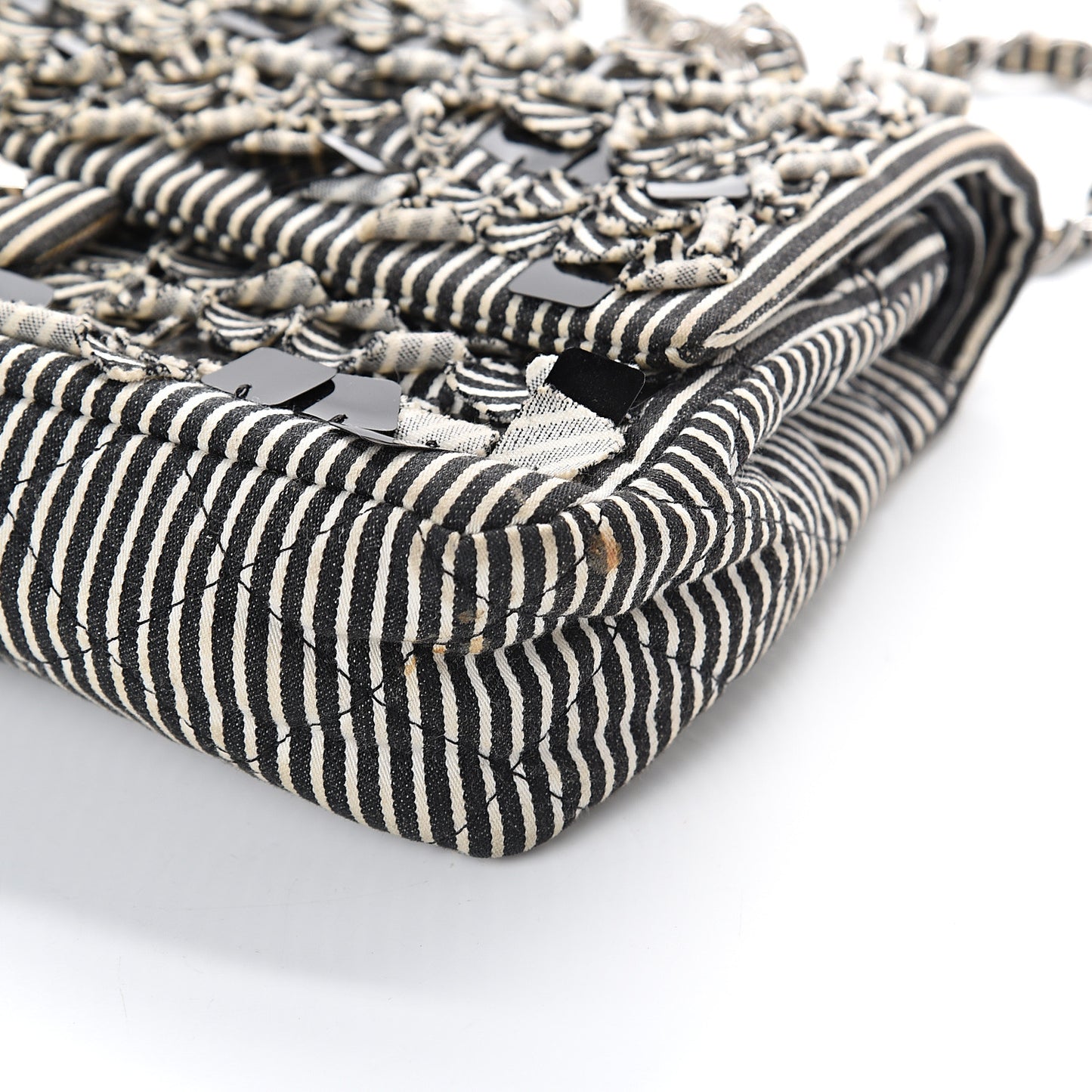 Canvas Sequin Stripe Medium Double Flap Black White