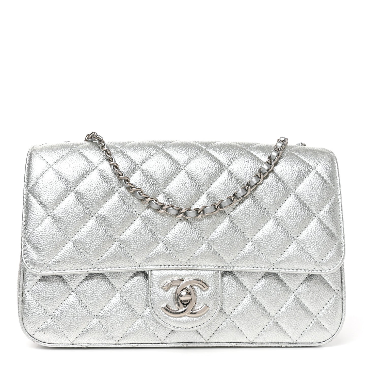 Metallic Caviar Quilted Medium CC Slide Flap Silver Silver