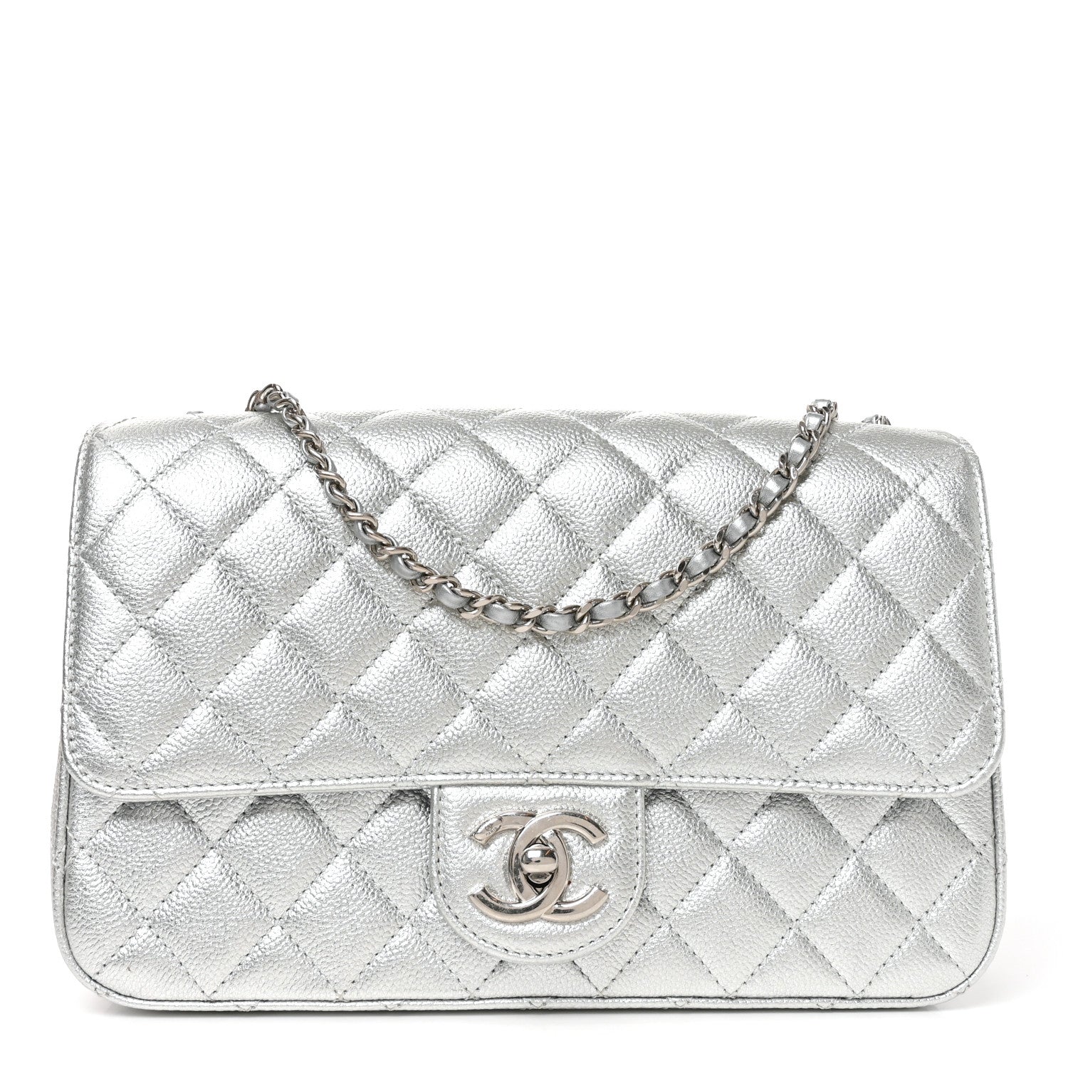 Chanel Metallic Caviar Quilted Medium CC Slide Flap Silver Silver 1 of 11