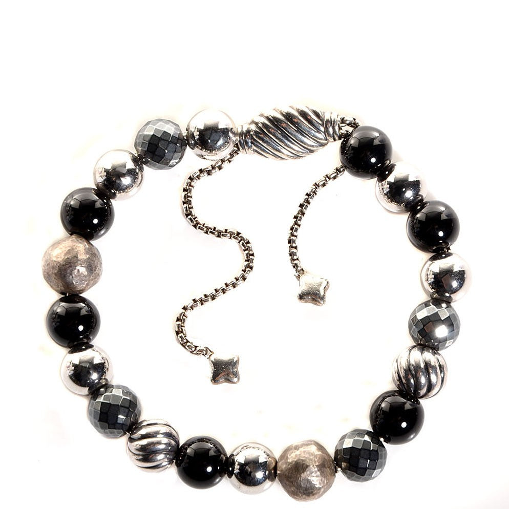 David Yurman Sterling Silver Black Onyx Hematine 8mm Elements Bracelet 1 of 3