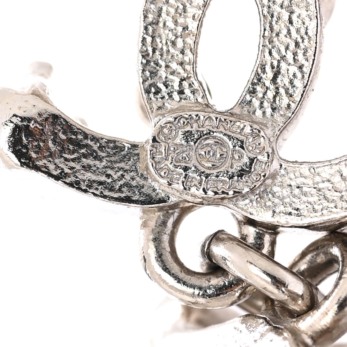 Crystal Cha-Nel Logo Drop Earrings Silver