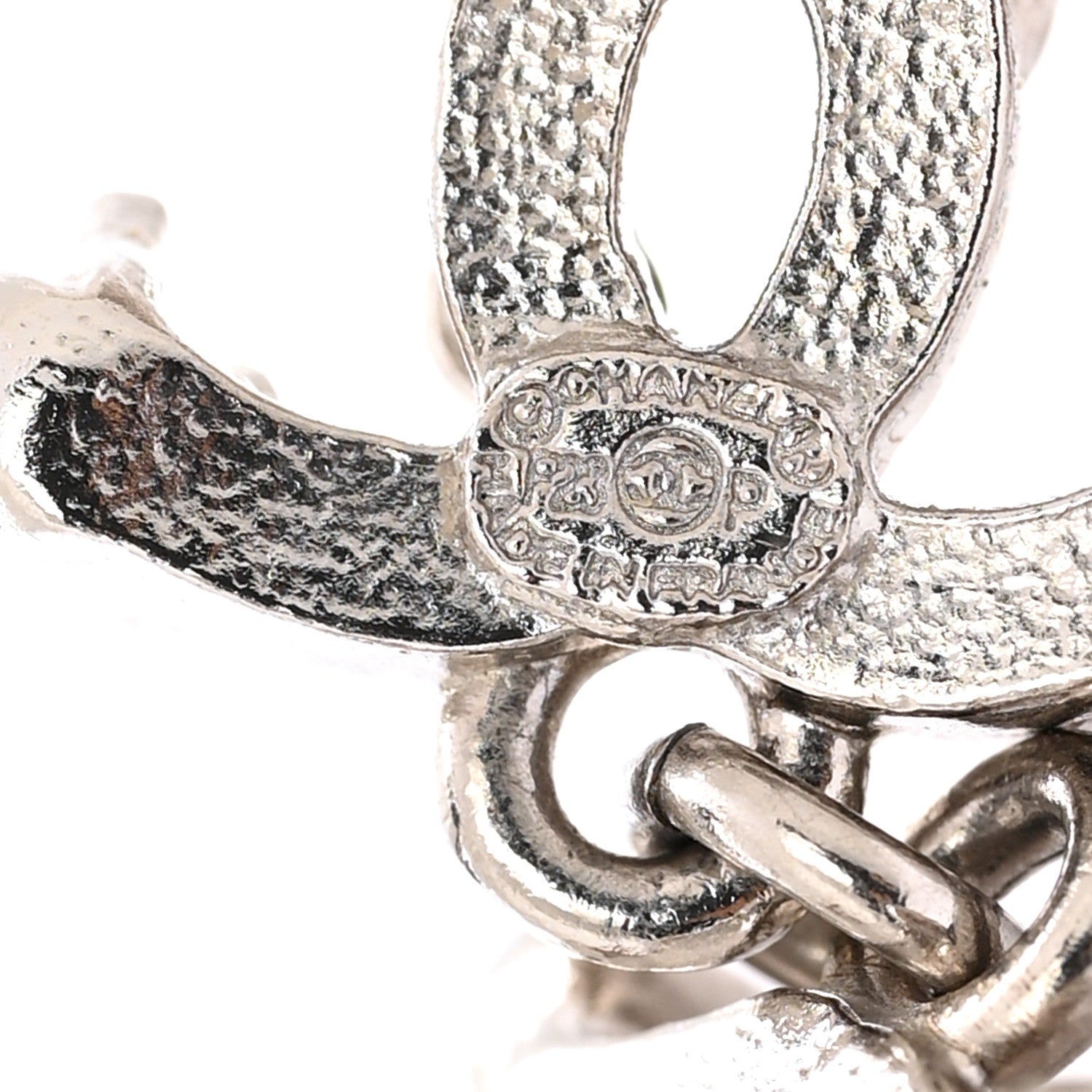 Chanel Crystal Cha-Nel Logo Drop Earrings Silver 4 of 5
