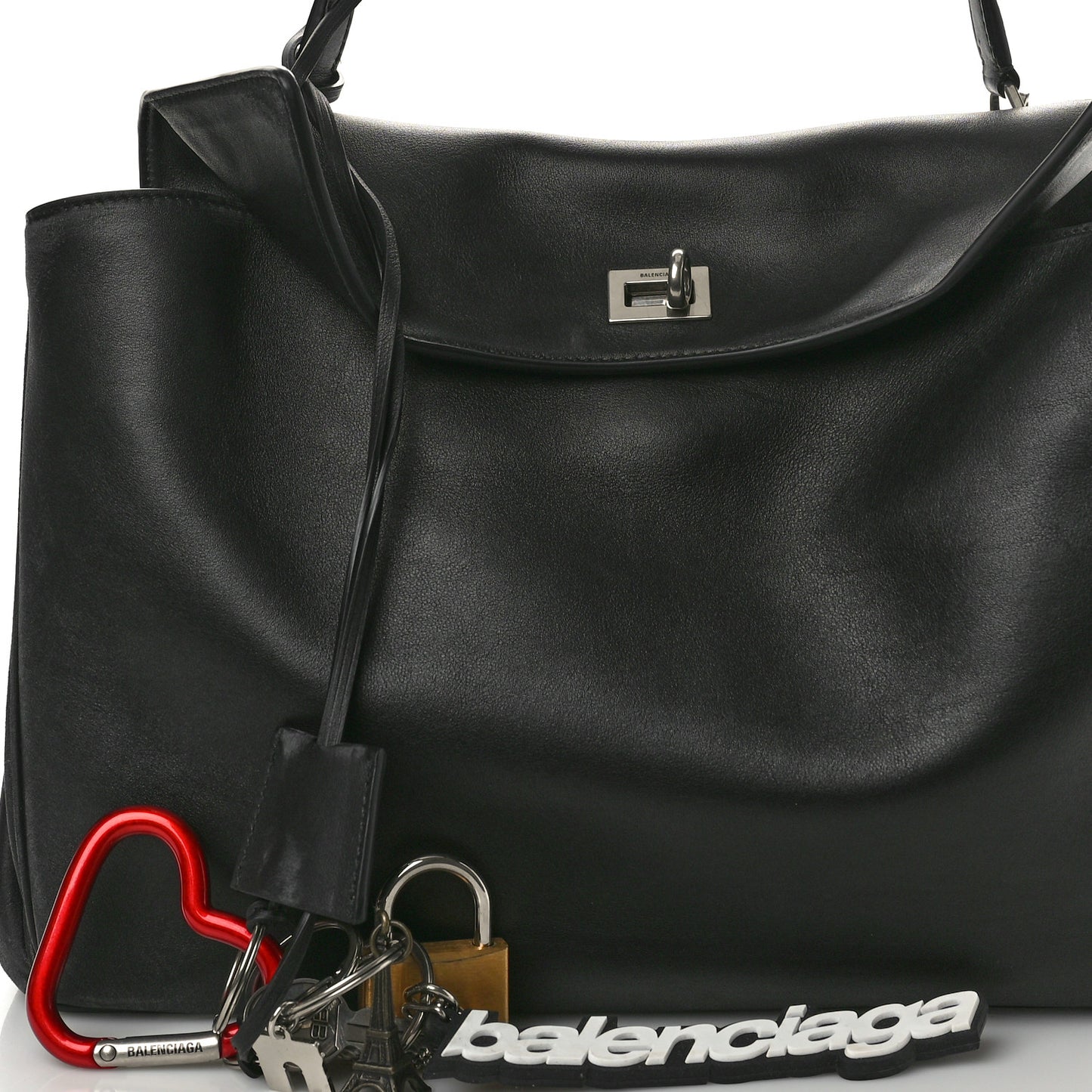 Smooth Calfskin Used Effect Medium Rodeo Top Handle Handbag Black