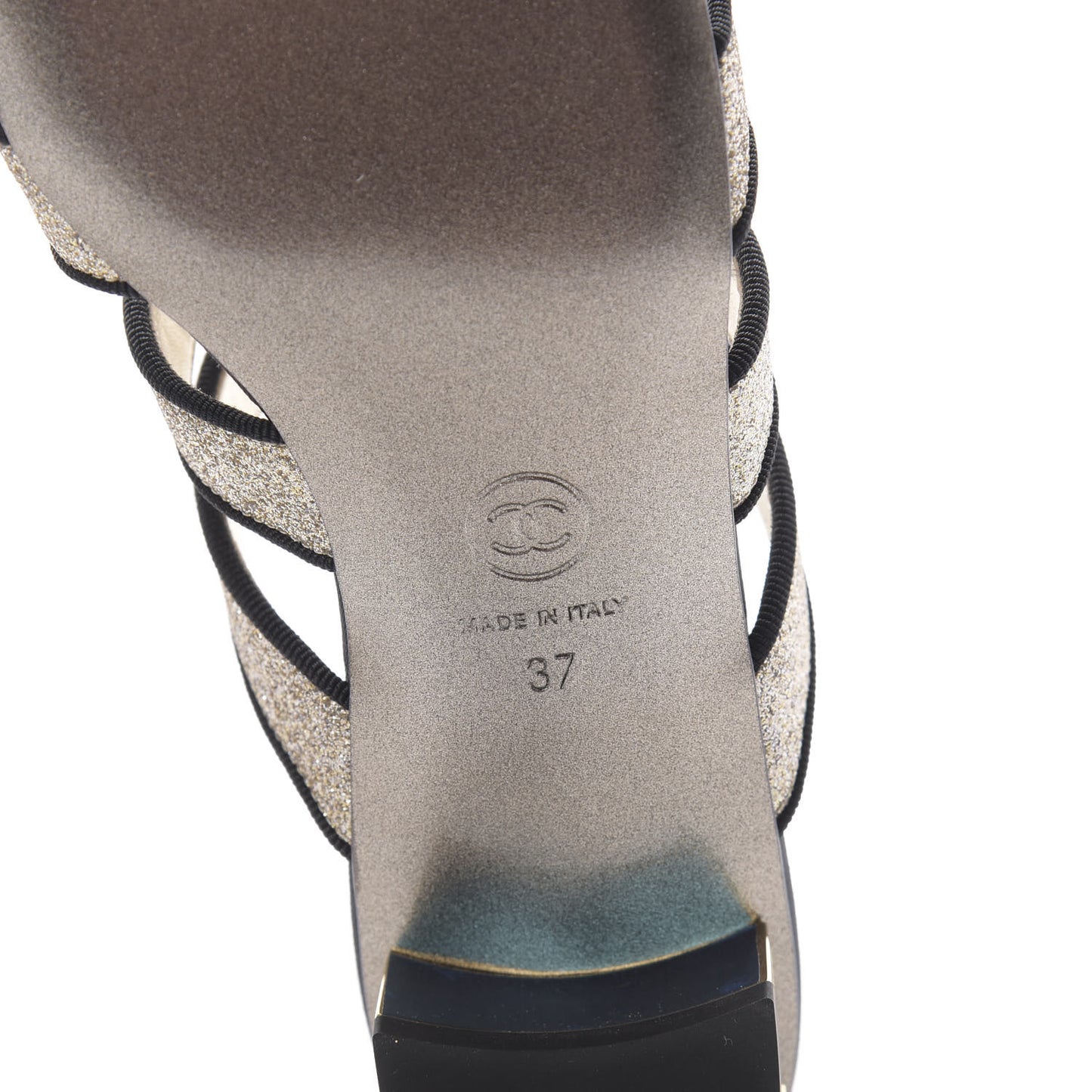 Sequin Grosgrain Logo Mules 37 Black Gold