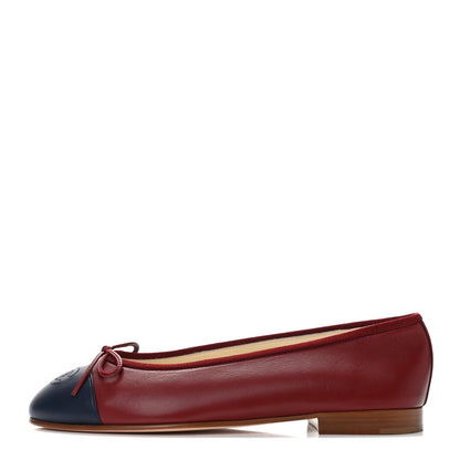Chanel Lambskin CC Cap Toe Ballerina Flats 37 Red Navy 1 of 8
