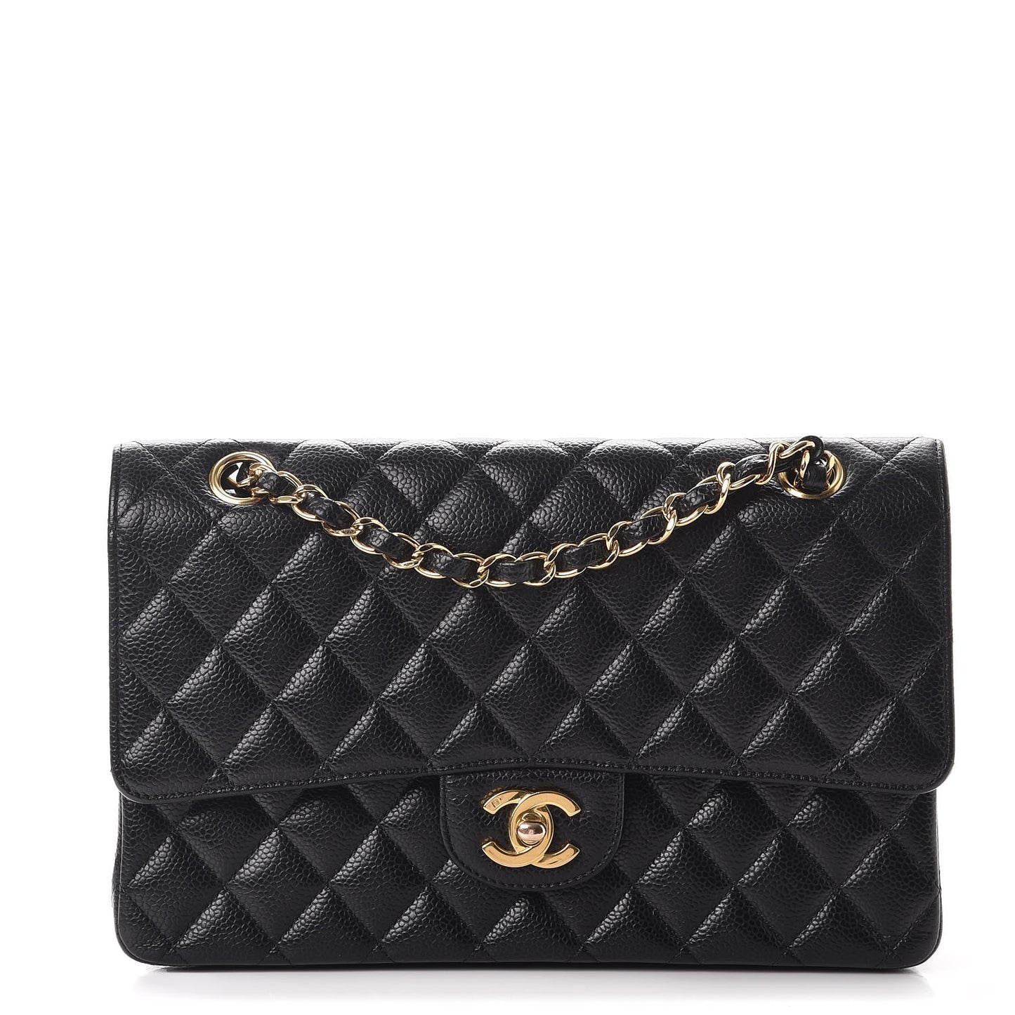 Caviar Quilted Medium Double Flap Black