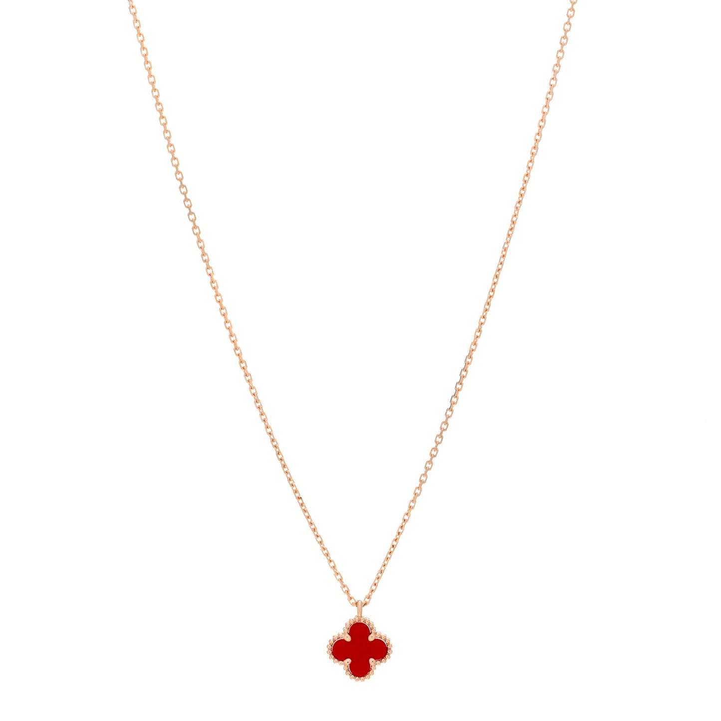 18K Rose Gold Carnelian Sweet Alhambra Pendant Necklace
