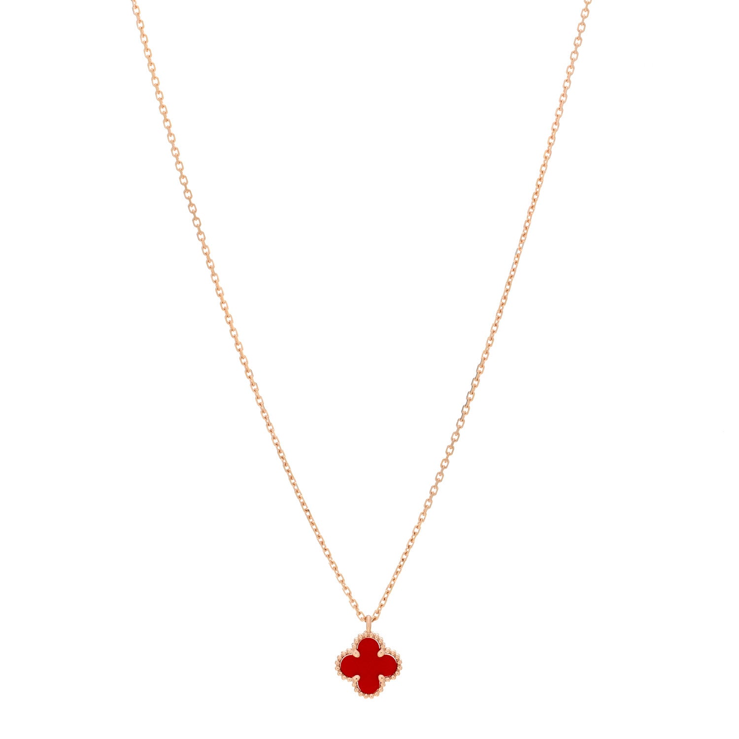 Van Cleef & Arpels 18K Rose Gold Carnelian Sweet Alhambra Pendant Necklace 1 of 7