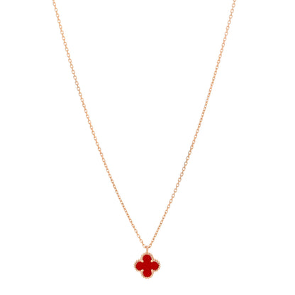 Van Cleef & Arpels 18K Rose Gold Carnelian Sweet Alhambra Pendant Necklace 1 of 7