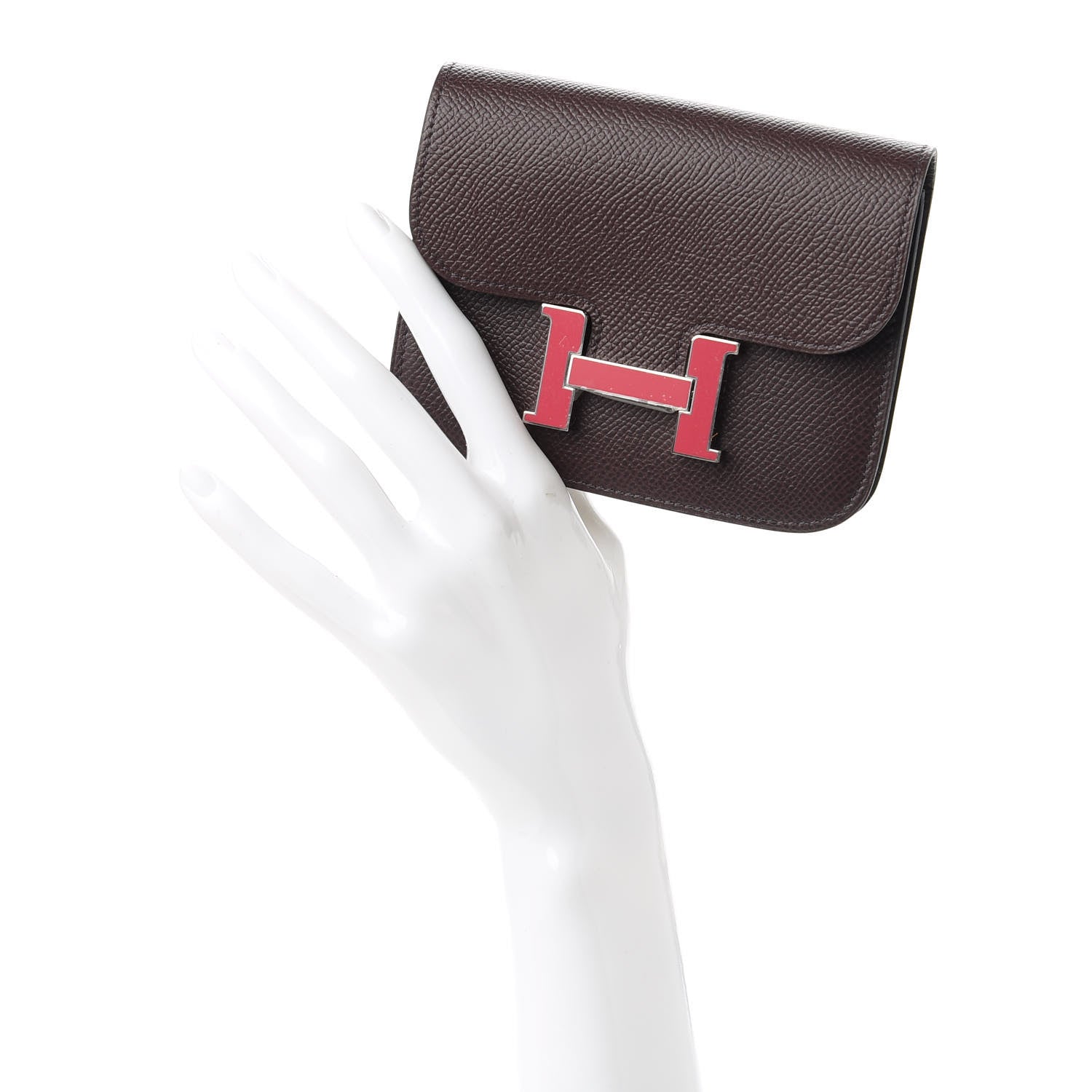 Hermes Epsom Enamel Constance Slim Wallet Rouge Sellier Framboise 2 of 11