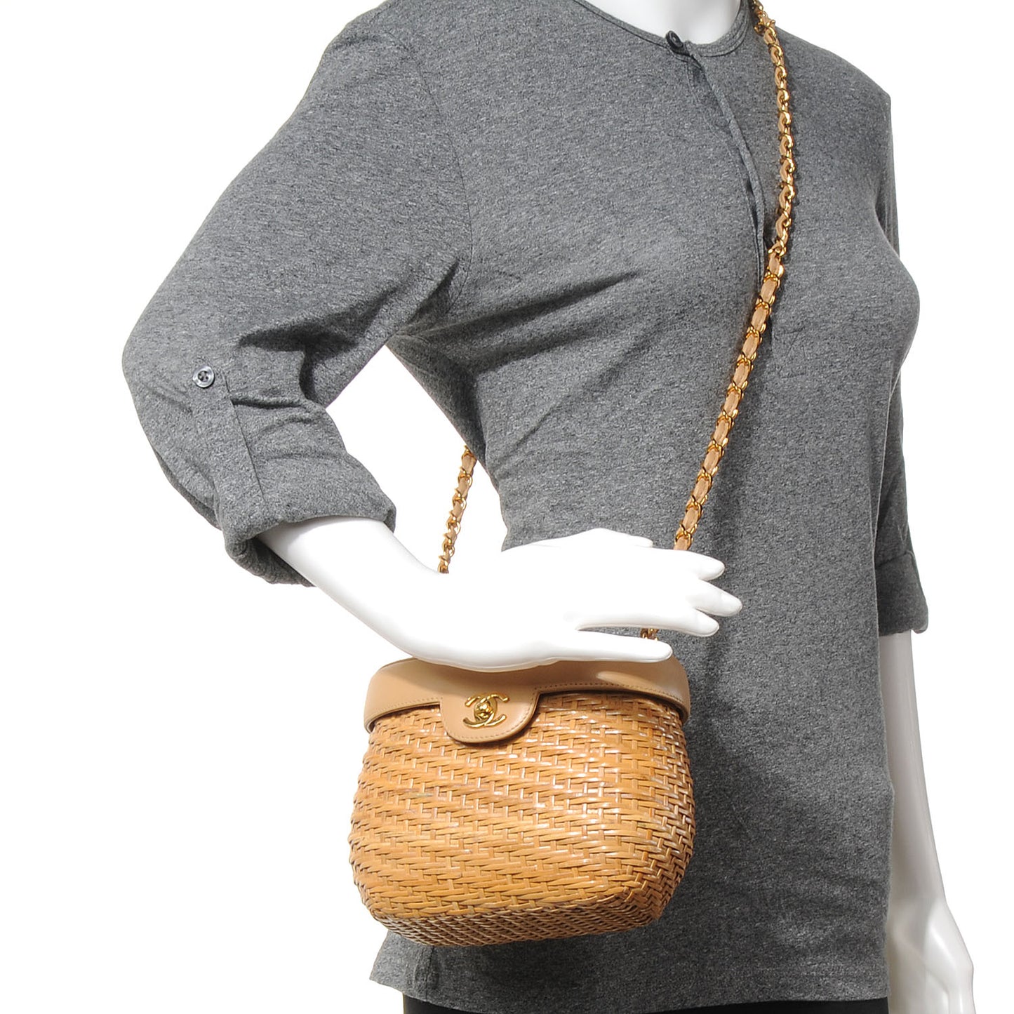 Lambskin Straw Shoulder Bag Beige
