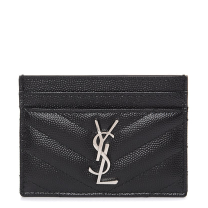 Saint Laurent Grain De Poudre Matelasse Chevron Monogram Credit Card Case Black 1 of 7