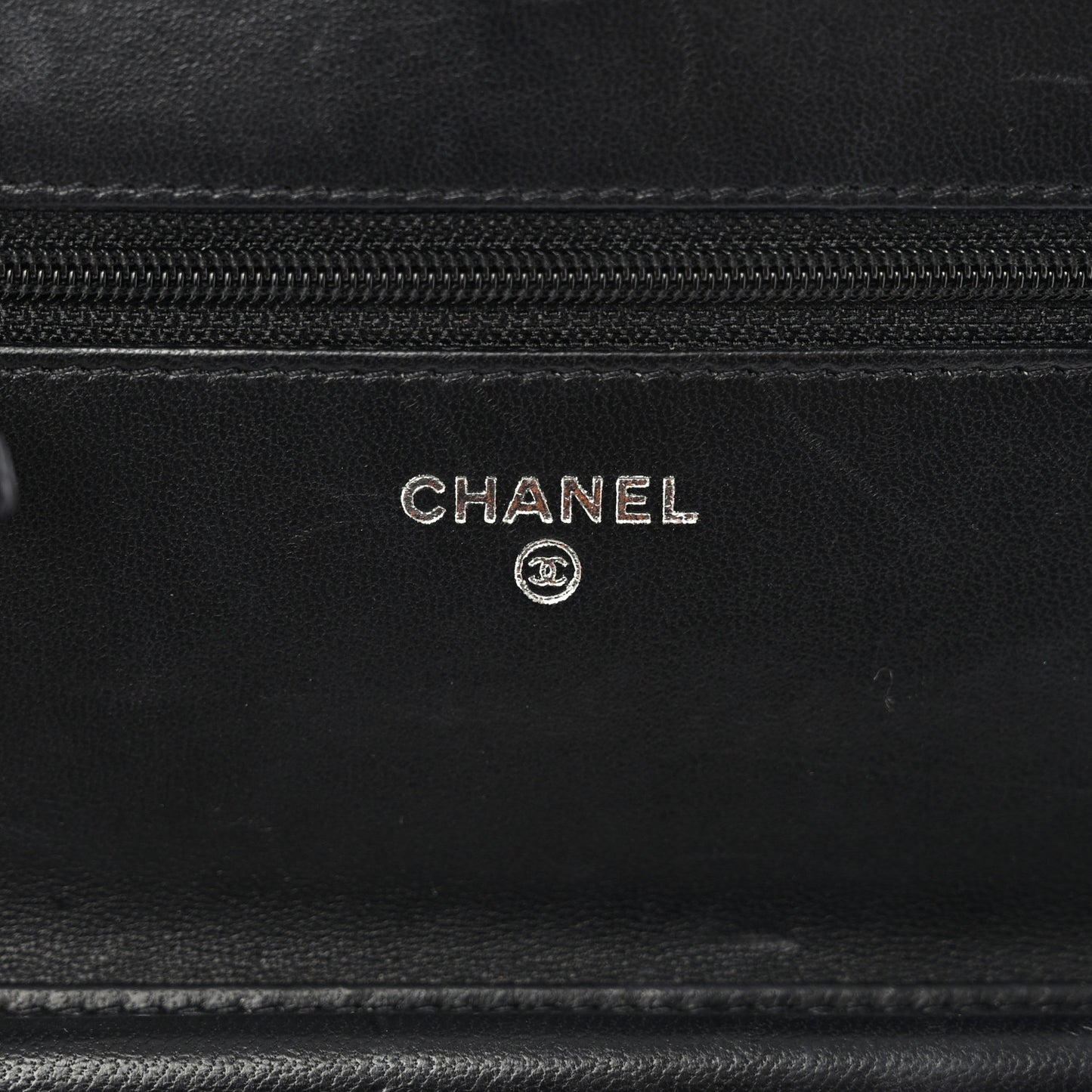 Lambskin Camellia Embossed Wallet on Chain WOC Black