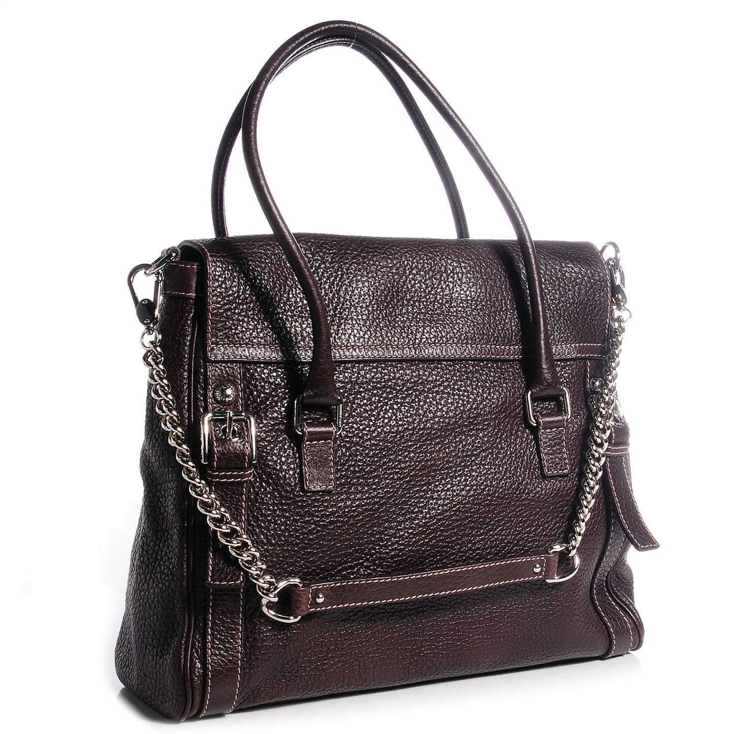 Grained Calfskin Large Easy Way Flap Tote Brown
