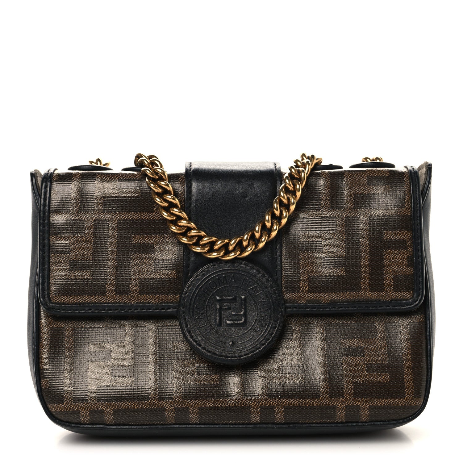 Fendi Glazed Fabric Vitello Century FF 1974 Stamp Patch Mini