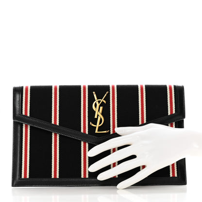 Saint Laurent Canvas Striped Uptown Pouch Beige Black Red White 2 of 8