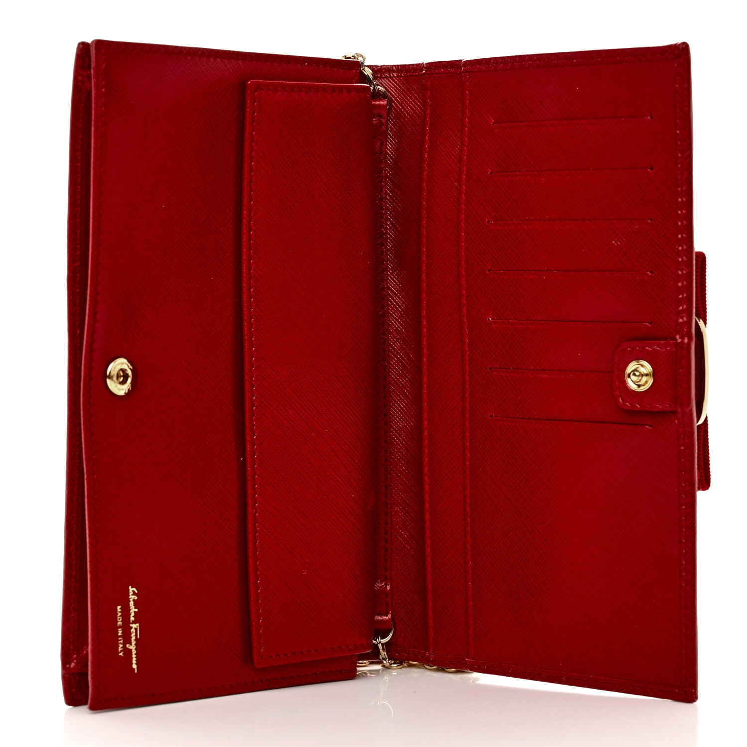 Salvatore Ferragamo Hammered Calfskin Vara Bow Chain Wallet Red 5 of 13