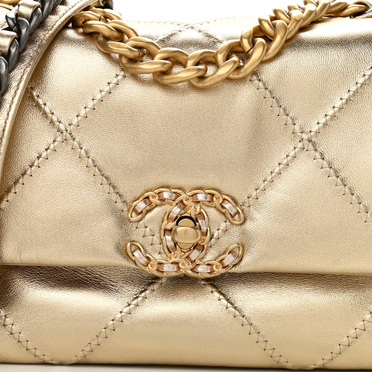 Chanel Metallic Lambskin Stitched Medium Chanel 19 Flap Gold 8 of 11