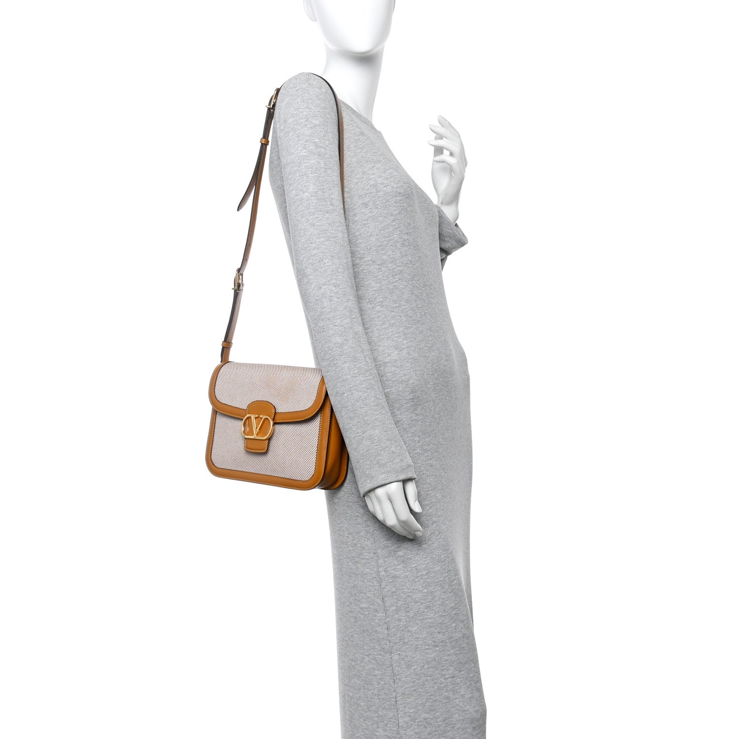 Valentino Garavani Smooth Calfskin Canvas 9to5 Shoulder Bag Natural Golden 2 of 9