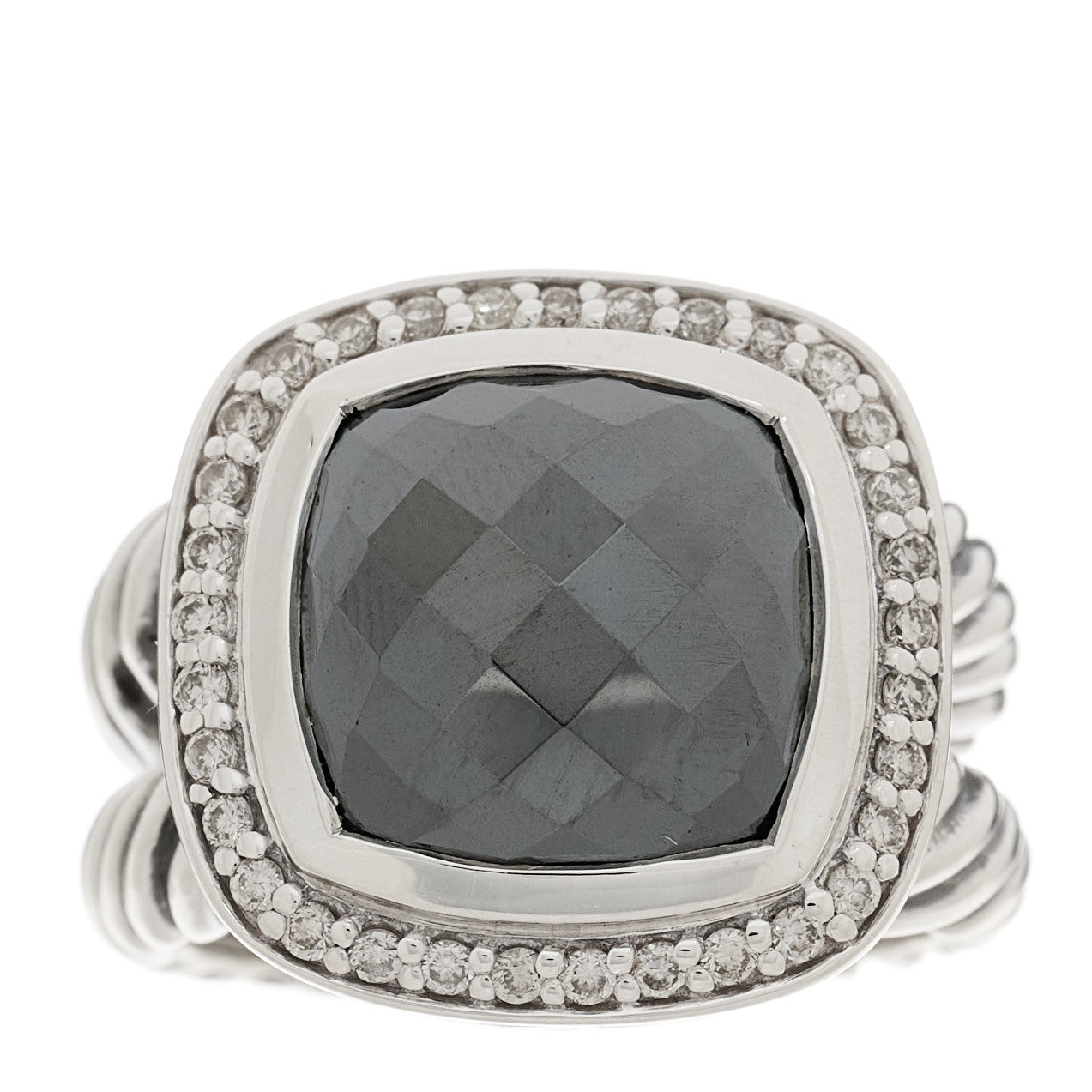 David Yurman Sterling Silver Diamond Hematite 11mm Albion Ring 48 4.5 1 of 5