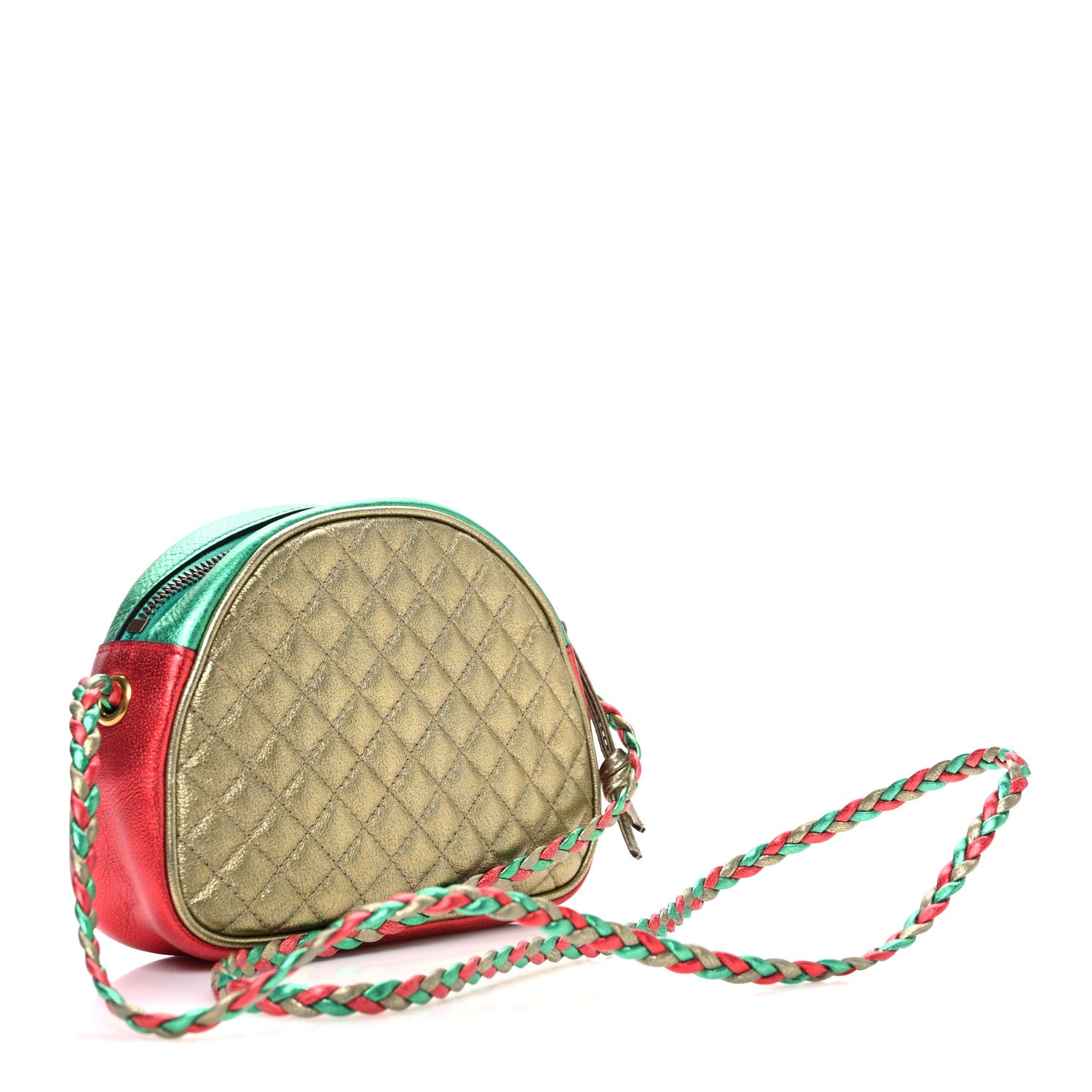 Gucci Laminated Nappa Trapuntata Mini Zumi Dome Shoulder Bag Rosso Jasmine Green Rame 3 of 10